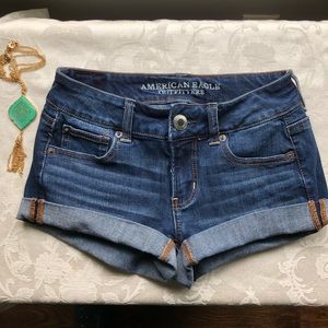 AEO Super Stretch Frayed Shortie Jean Shorts Size 0